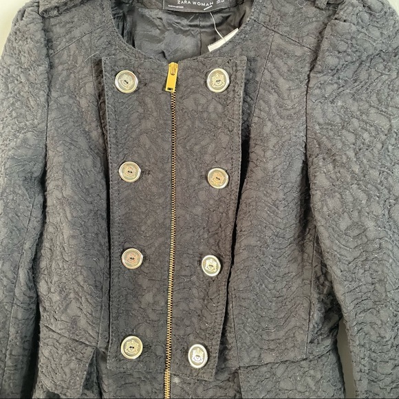 Zara Women Black Textured Crop Utility Jacket w/ Gold Details Size:XSmall - Picture 17 of 17